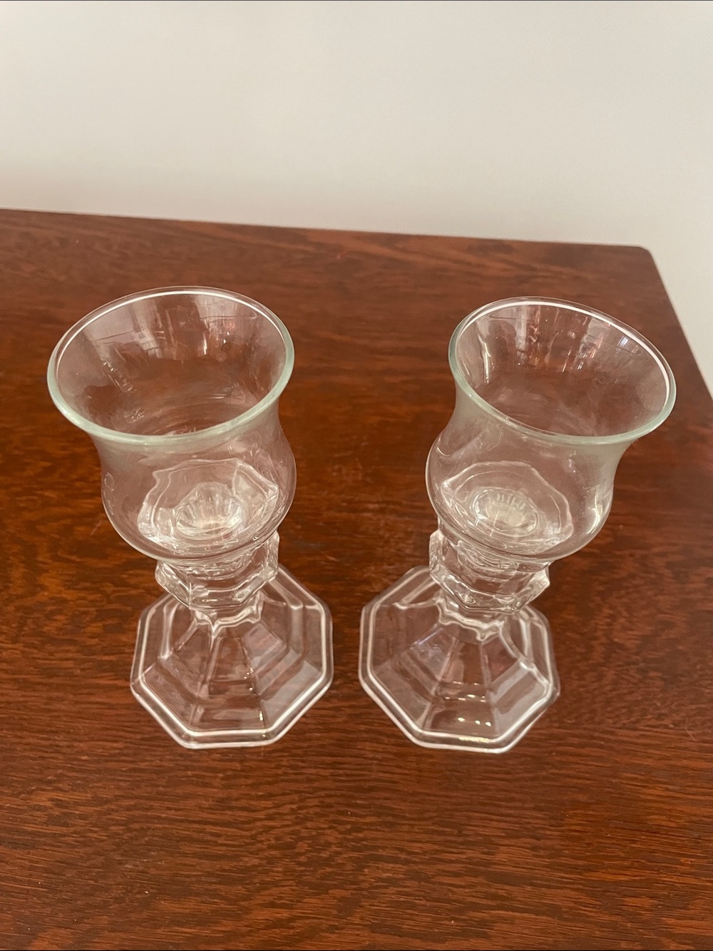 Clear Glass Hexagonal Stem Candlestick Pair - Picture 2 of 3